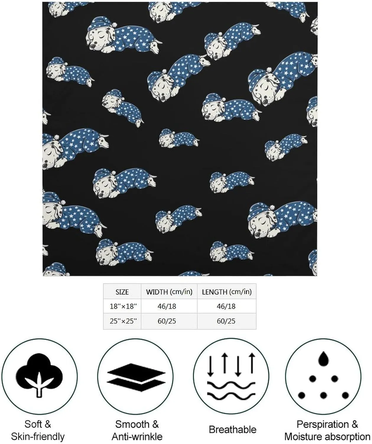 Sleeping Dalmatian Dog Fashion Square Silk Scarf Breathable Neck Hair Wrap Head Scarves for Men Women