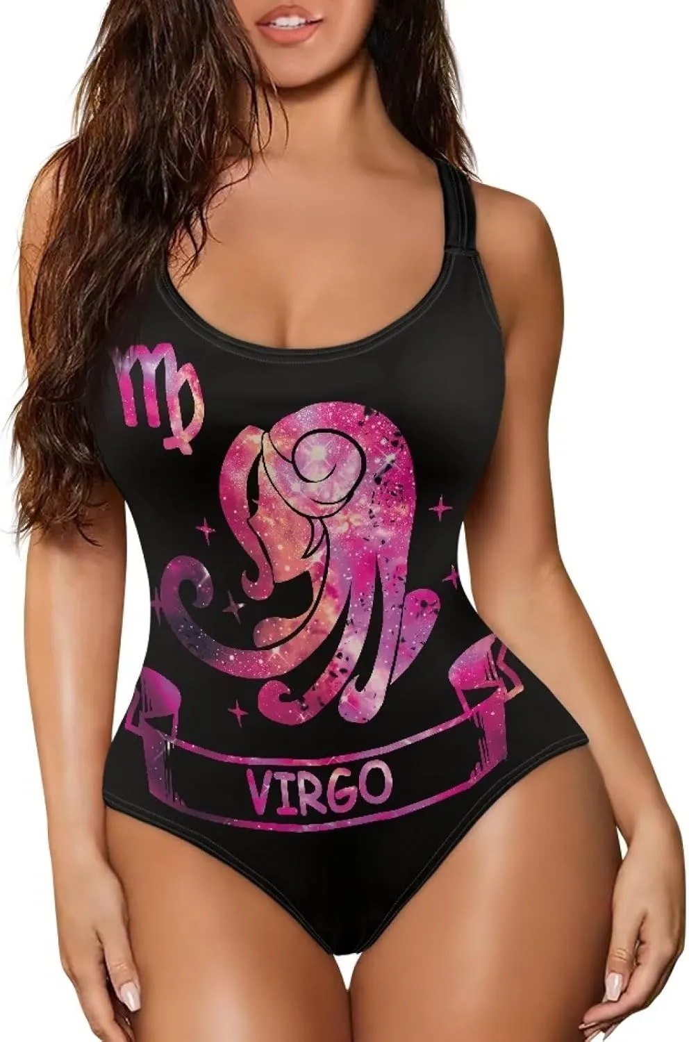 Sleeveless One-piece Swimwear for Women Sexy Backless Tank Suit Breezy Holidays Outfit Starry Style Zodiac Parint