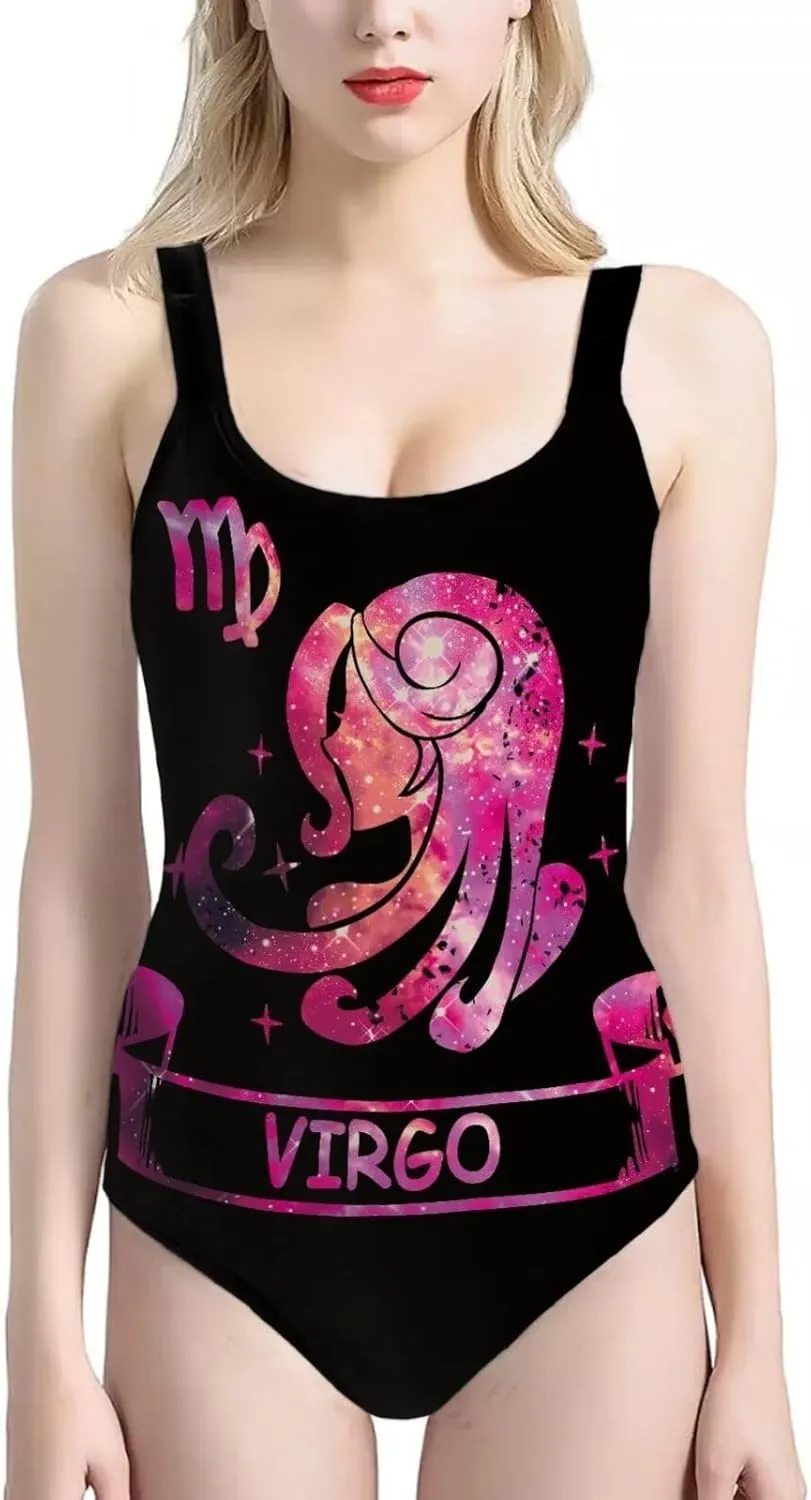 Sleeveless One-piece Swimwear for Women Sexy Backless Tank Suit Breezy Holidays Outfit Starry Style Zodiac Parint