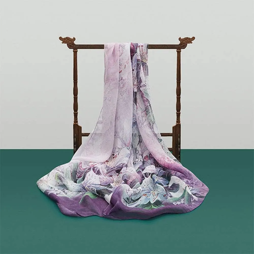 Square Large Neck Scarf Digital Floral Printing Silk Scarf Shawl Long Multi-use Silk Satin Neck Scarf Soft Lightweight