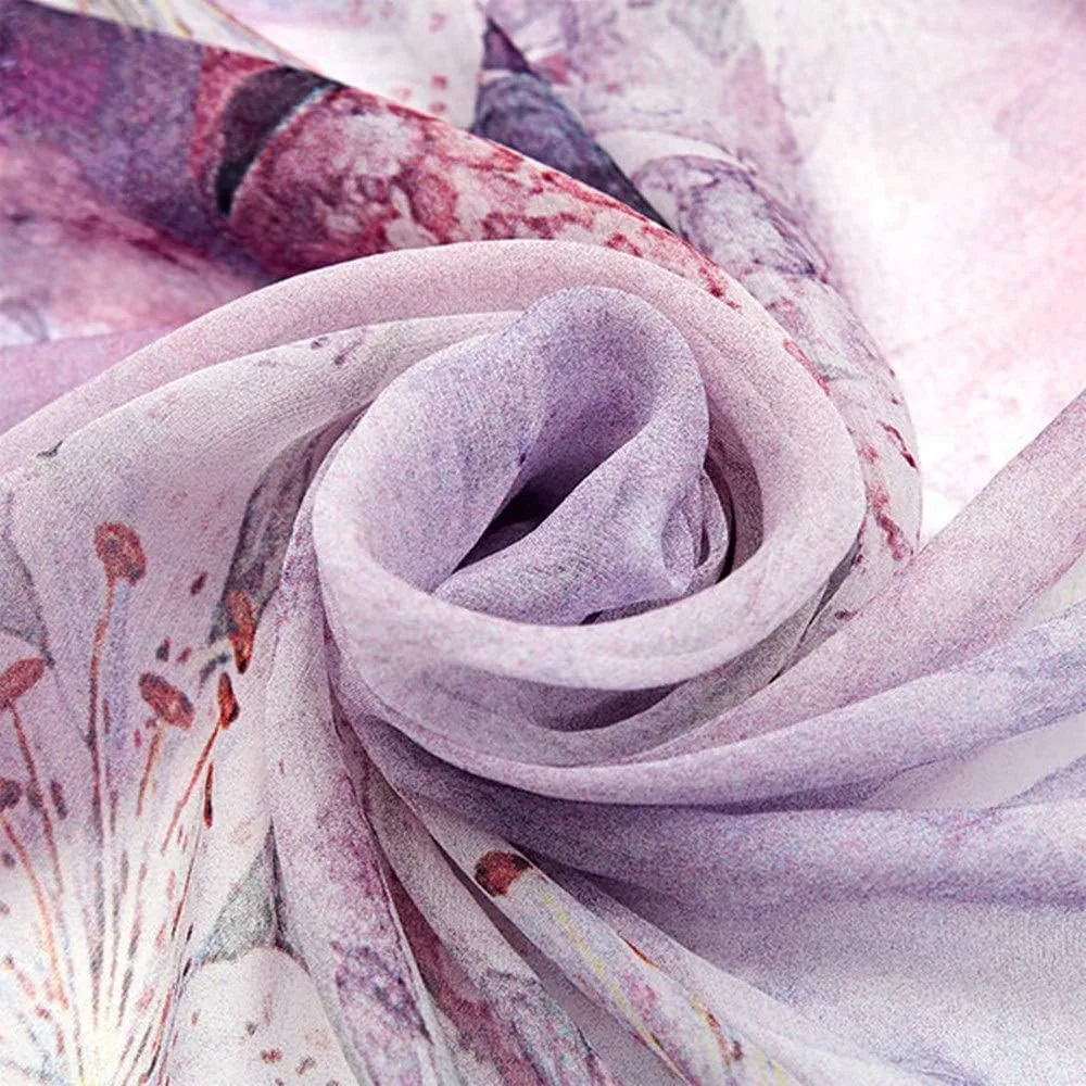 Square Large Neck Scarf Digital Floral Printing Silk Scarf Shawl Long Multi-use Silk Satin Neck Scarf Soft Lightweight