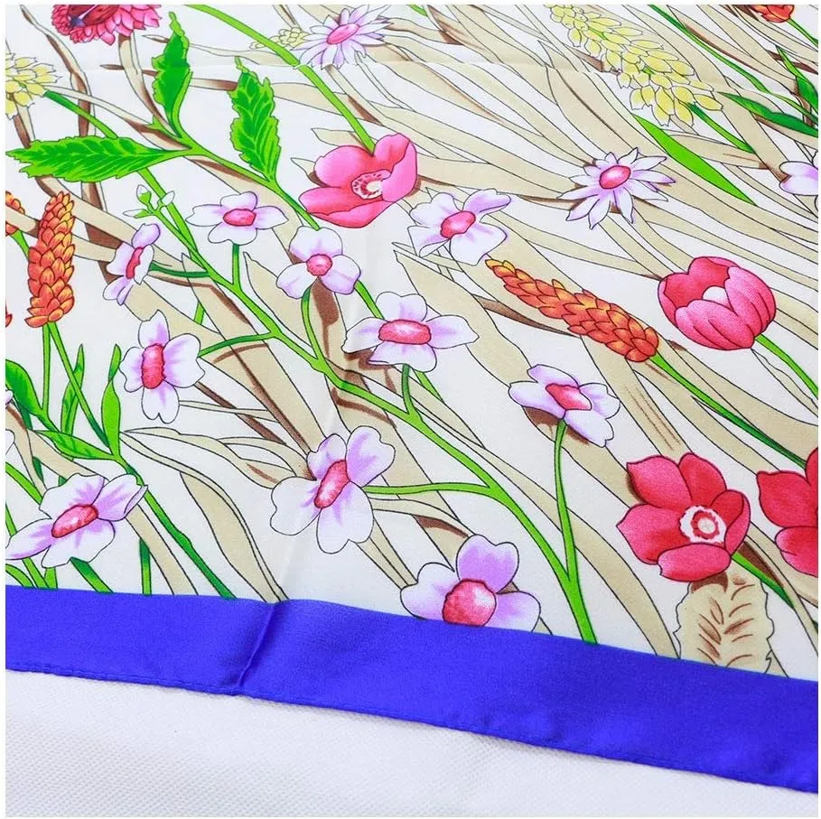 Square Large Neck Scarf Women's Satin Printed Silk Scarf Large Square Scarf Floral Pattern Shawl Soft Lightweight
