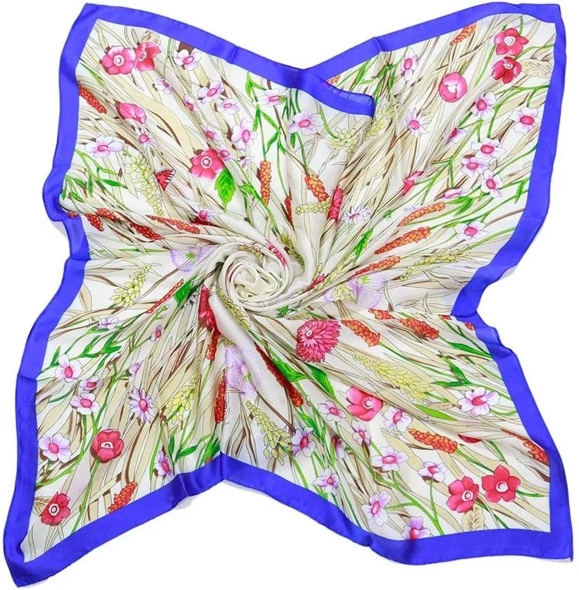 Square Large Neck Scarf Women's Satin Printed Silk Scarf Large Square Scarf Floral Pattern Shawl Soft Lightweight