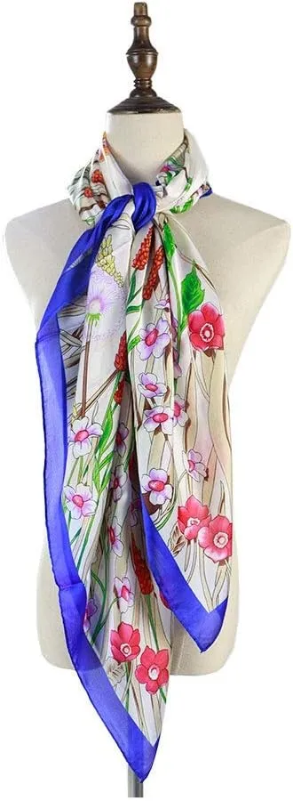Square Large Neck Scarf Women's Satin Printed Silk Scarf Large Square Scarf Floral Pattern Shawl Soft Lightweight
