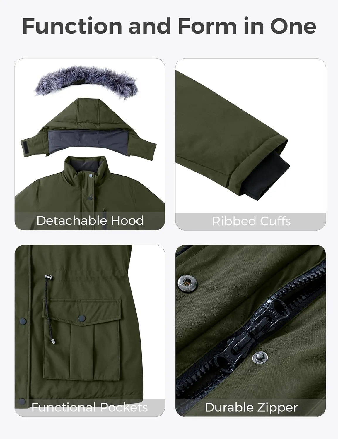 wantdo Women's Plus Size Winter Coat Waterproof Puffer Jacket Warm Thicken Parka with Removable Hood
