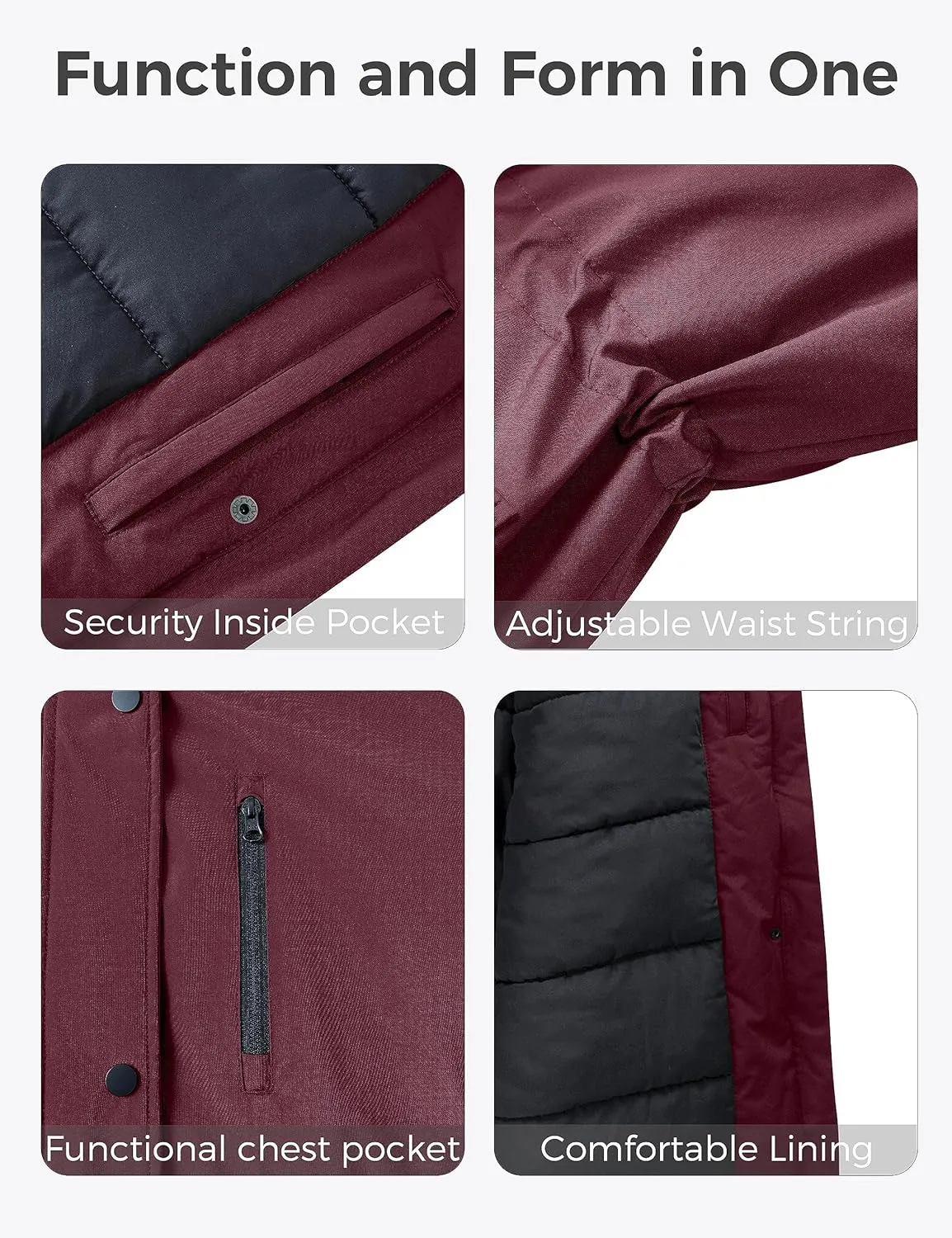 wantdo Women's Plus Size Winter Coat Waterproof Puffer Jacket Warm Thicken Parka with Removable Hood
