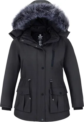 wantdo Women's Plus Size Winter Coat Waterproof Puffer Jacket Warm Thicken Parka with Removable Hood