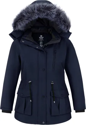 wantdo Women's Plus Size Winter Coat Waterproof Puffer Jacket Warm Thicken Parka with Removable Hood