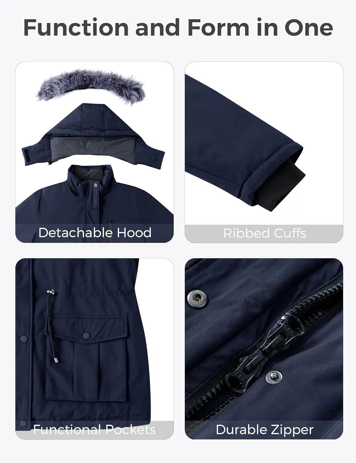 wantdo Women's Plus Size Winter Coat Waterproof Puffer Jacket Warm Thicken Parka with Removable Hood