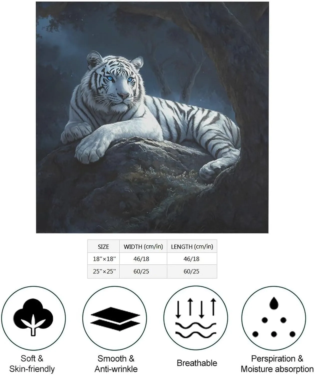 White Tiger With Blue Eyes Fashion Square Silk Scarf Soft Lightweight Neck Hair Head Scarves