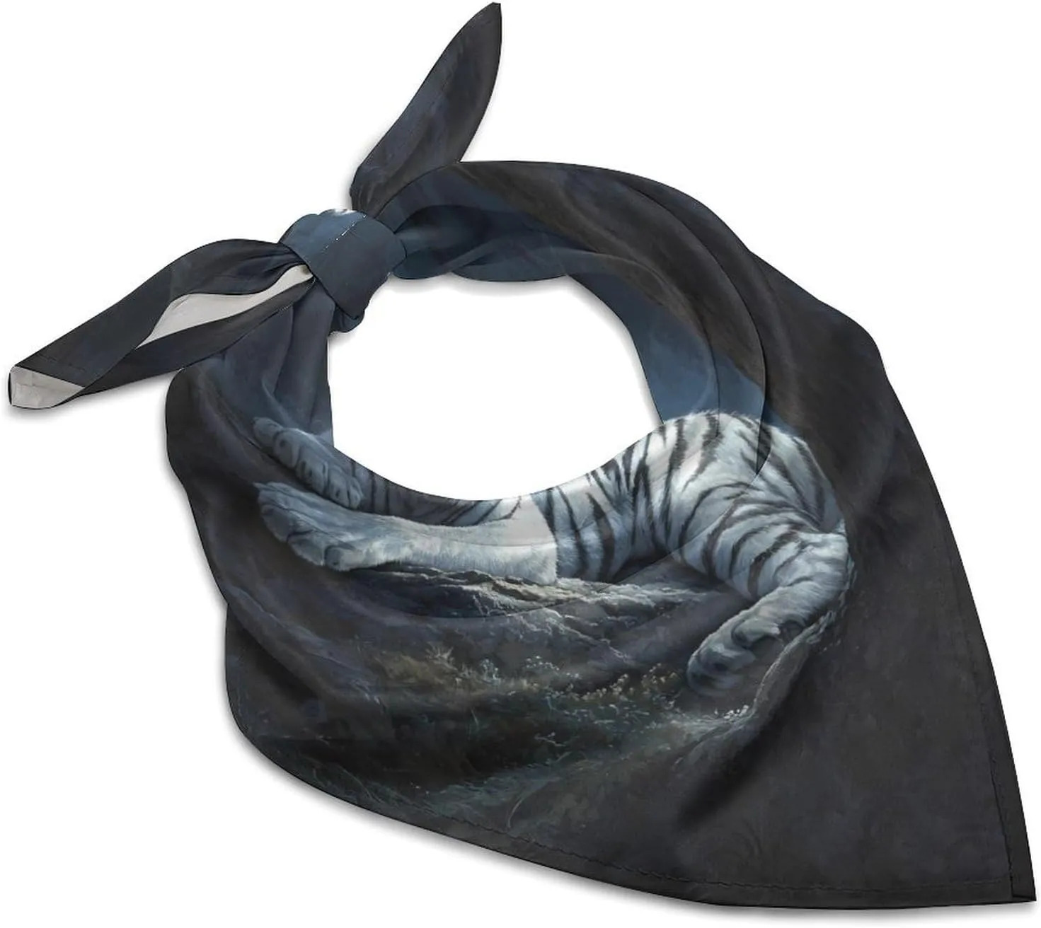 White Tiger With Blue Eyes Fashion Square Silk Scarf Soft Lightweight Neck Hair Head Scarves