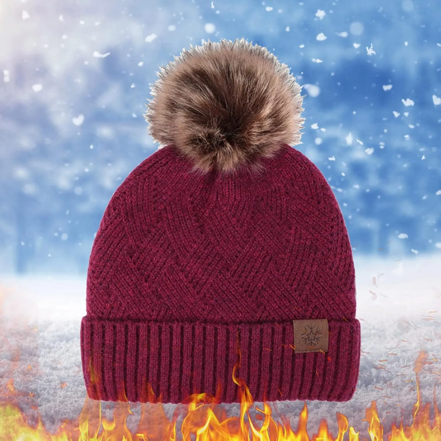 Winter Beanie Hat for Women Warm Ear Knit Hat Outdoor Cute Pom Cover Ears Cap