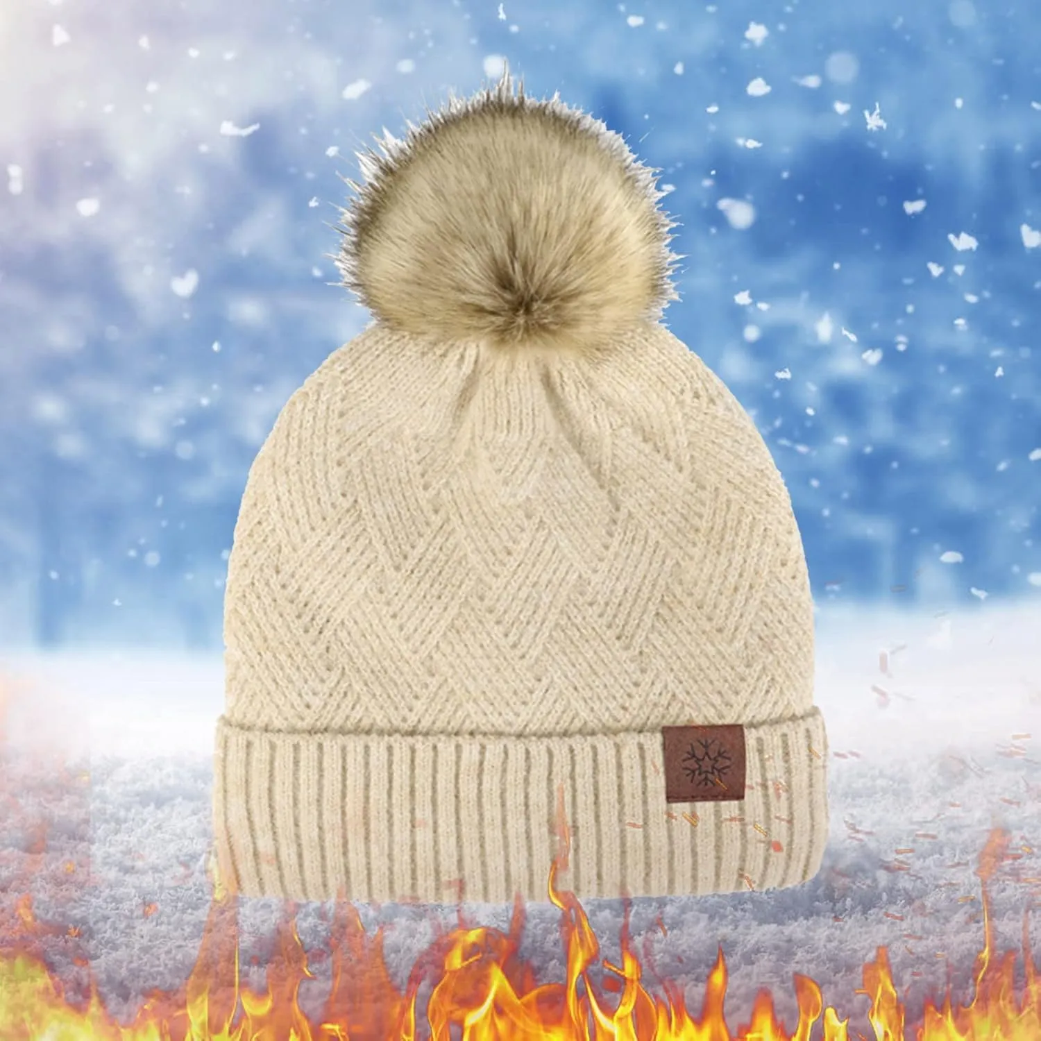 Winter Beanie Hat for Women Warm Ear Knit Hat Outdoor Cute Pom Cover Ears Cap