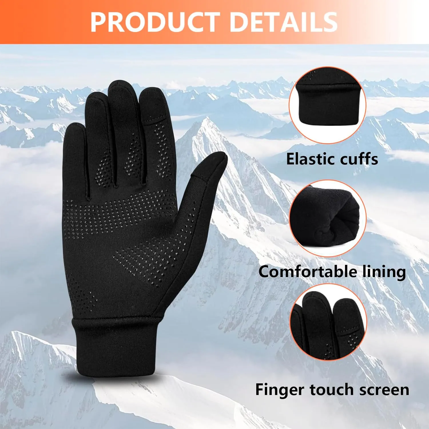 Winter Running Gloves for Men Women Cold Weather Liner Thermal Warm Gloves Black Touchscreen Thin Winter Gloves for Ski Snow Cycling Biking Driving Walking Typing