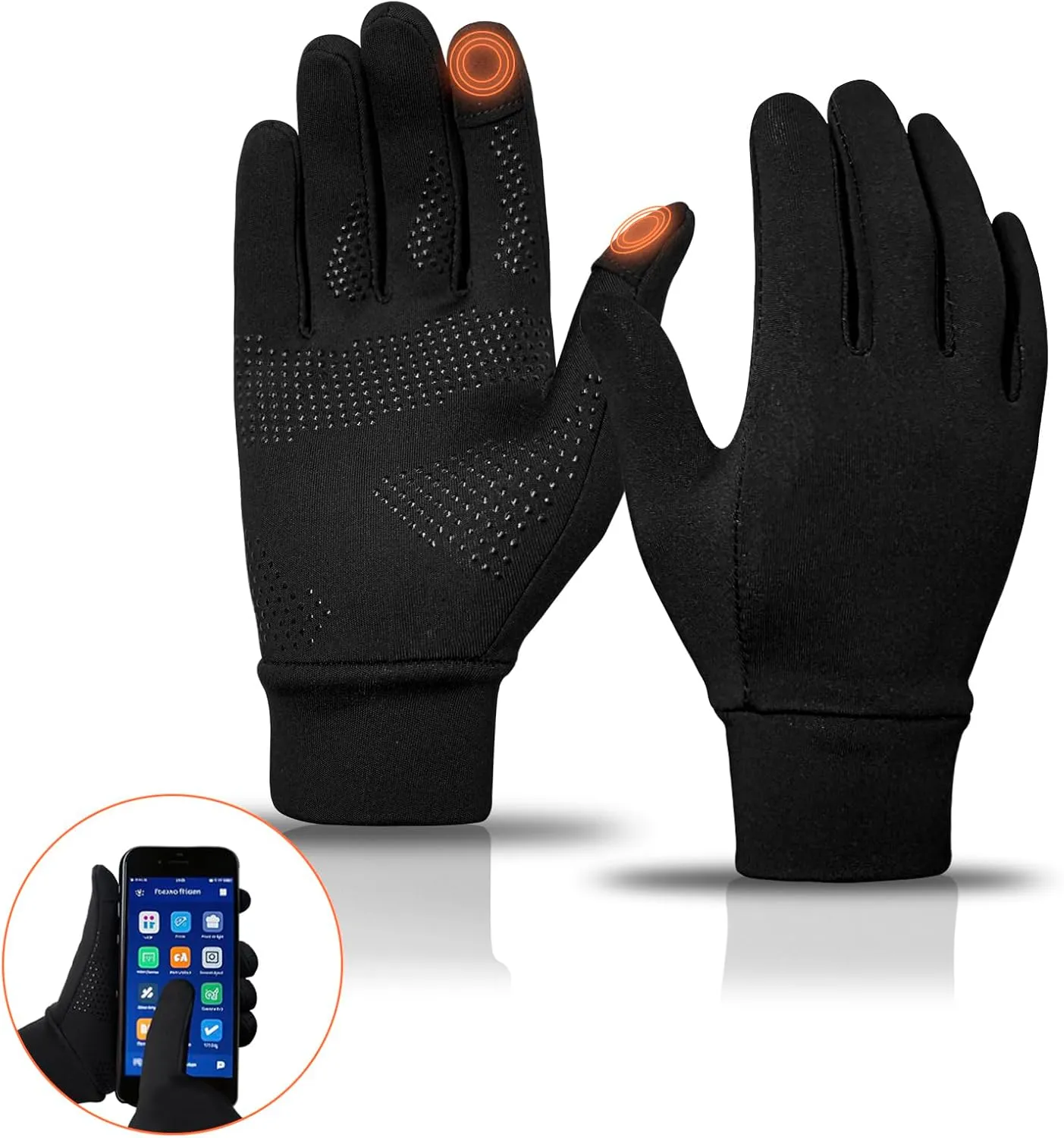 Winter Running Gloves for Men Women Cold Weather Liner Thermal Warm Gloves Black Touchscreen Thin Winter Gloves for Ski Snow Cycling Biking Driving Walking Typing