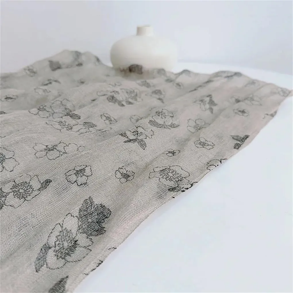 Womens Linen Scarf Hijab Shawls Vintage Floral Scarves With Tassels