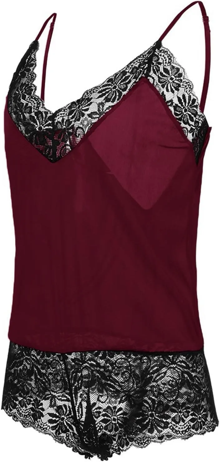 Women's Lingerie Sets Silky Nightwear Silky Mini Teddy 2 Pieces Nighties with Suspenders
