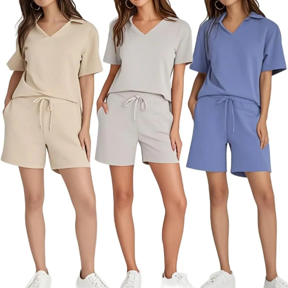 Women's Summer 2-Piece Set, Light Breezy Lounge Short-Sleeve and Shorts Set, Breathable Cool Pajama Shorts Matching Sets