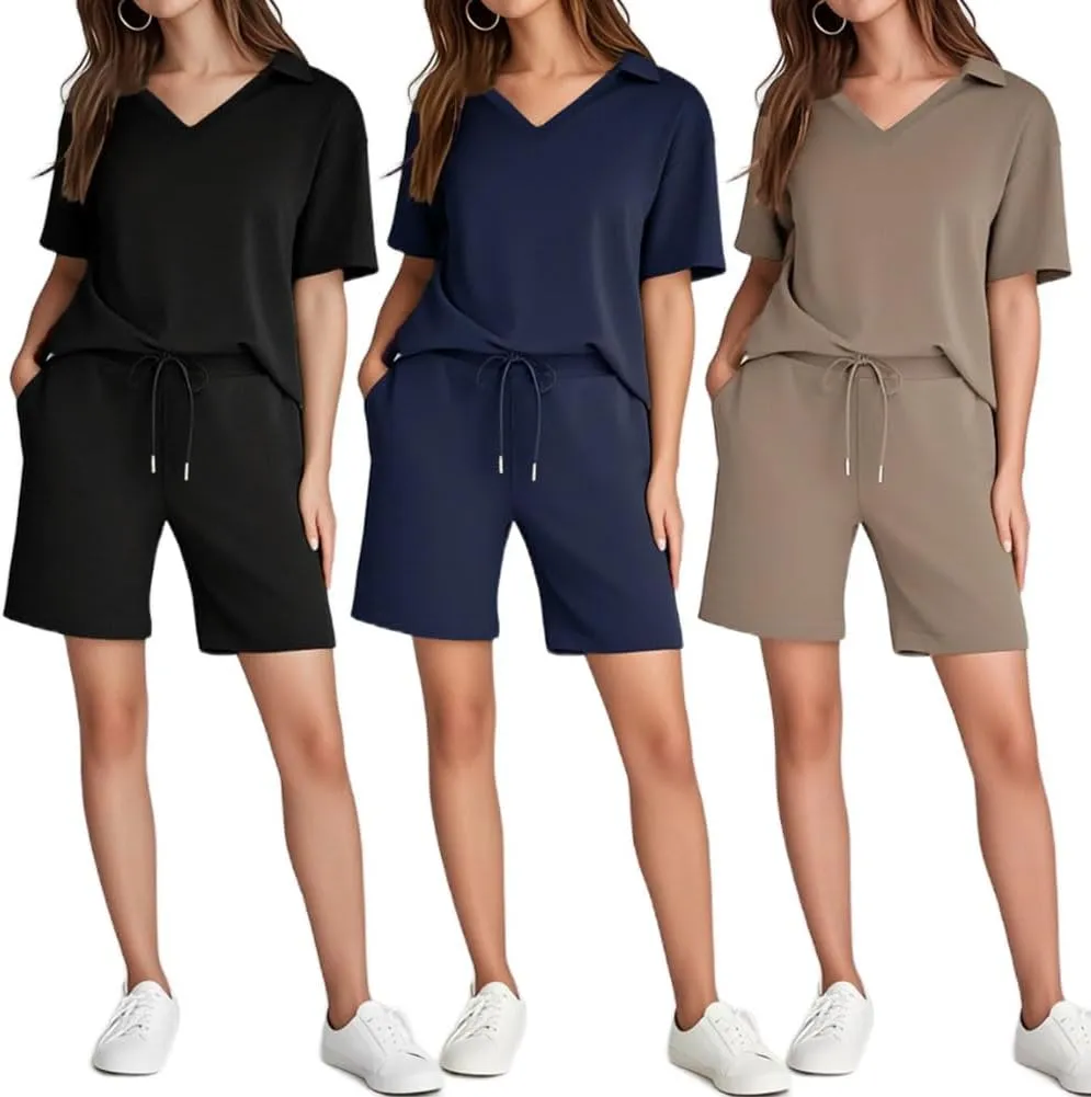 Women's Summer 2-Piece Set, Light Breezy Lounge Short-Sleeve and Shorts Set, Breathable Cool Pajama Shorts Matching Sets
